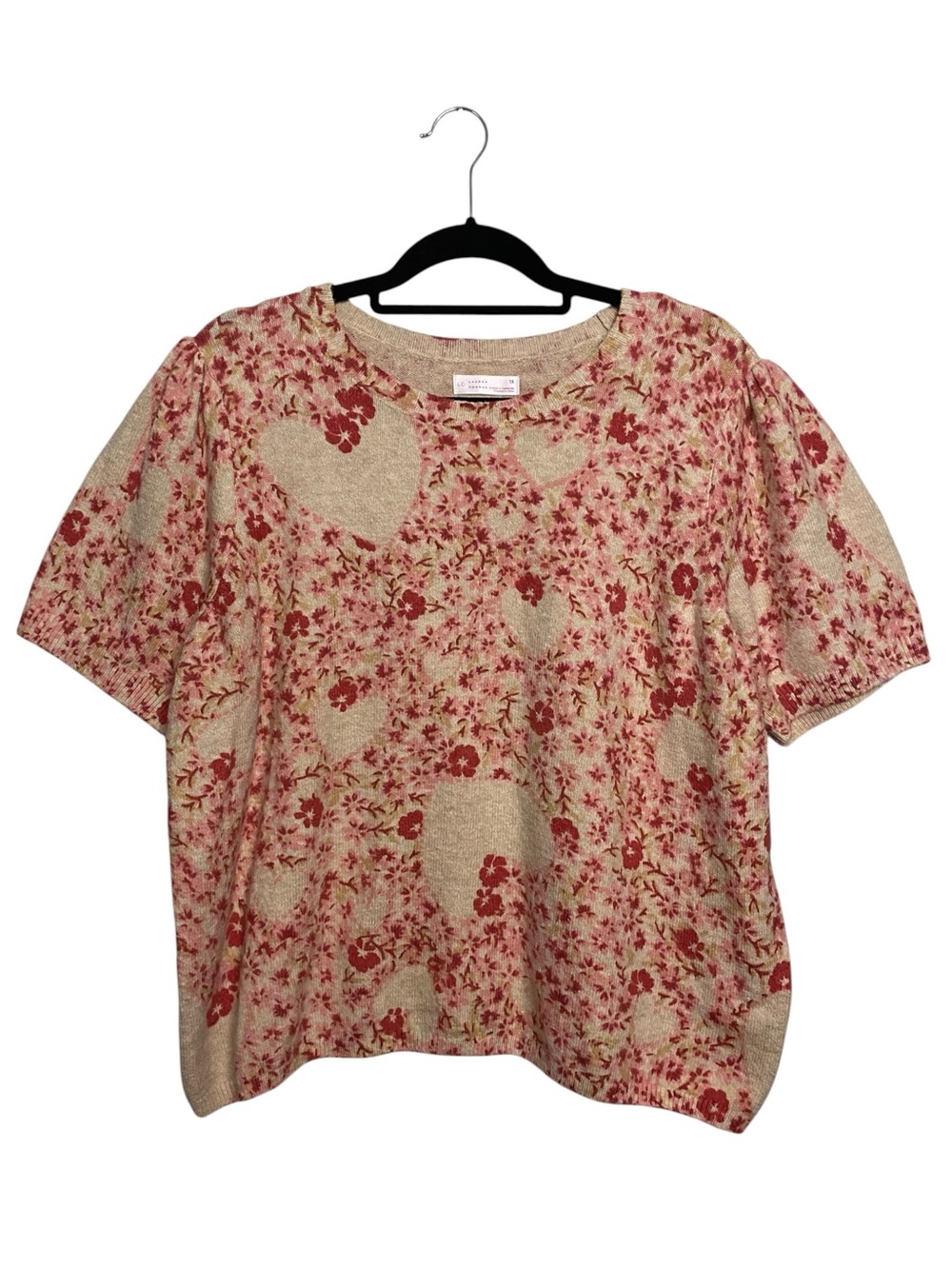 LC Lauren Conrad Short Sleeve Sweater Tee Floral Hearts Womens Plus Size 1X NWT